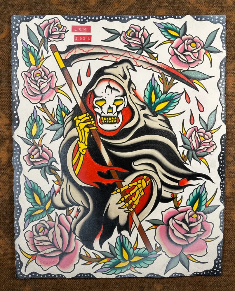 Garden Reaper — original painting by Buffalo tattoo artist Lowell Merritt