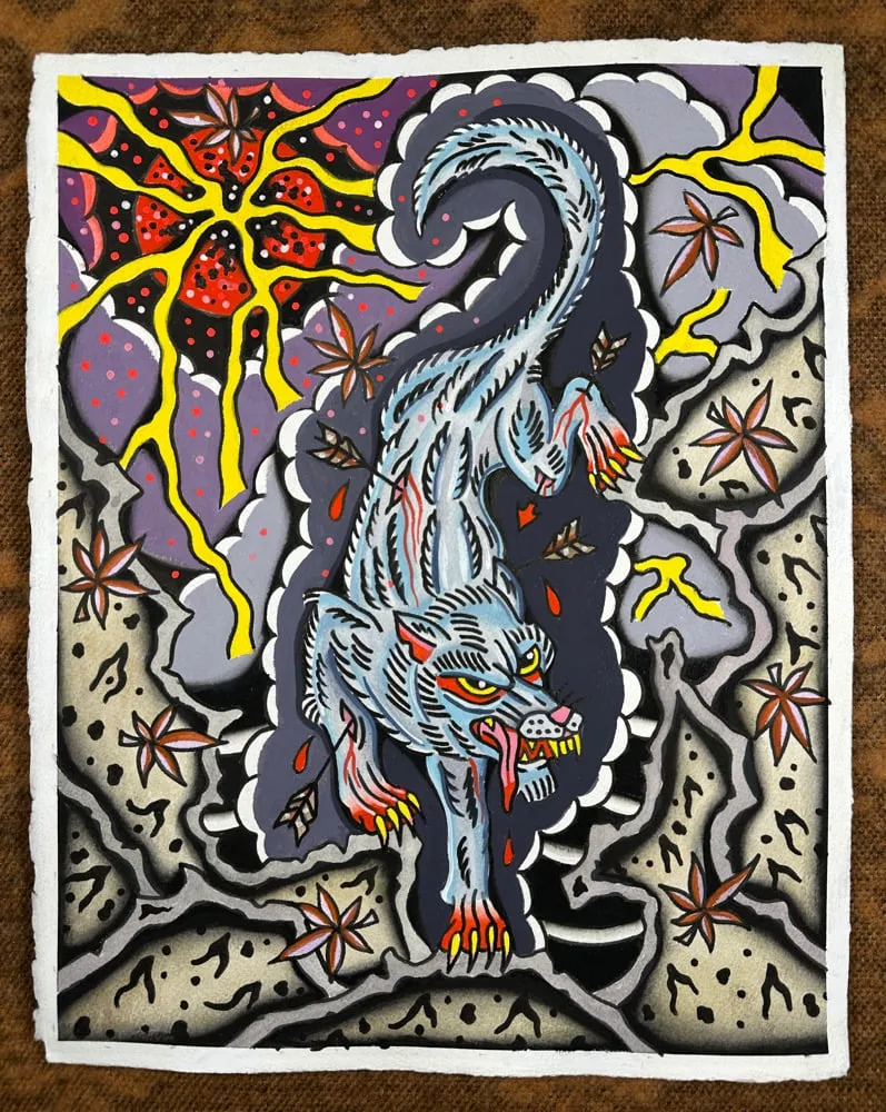 Thunder Wolf — original painting by Buffalo tattoo artist Lowell Merritt